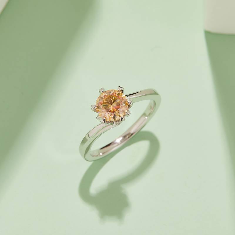 扭臂Classic雪花S925银镀白金MoissaniteWomen's Ring1ctD级